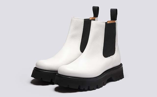 Grenson Harlow Womens Chelsea Boots in White Tumbled Leather GRS212631